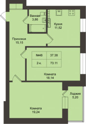 Однокомнатная квартира 73.11 м²